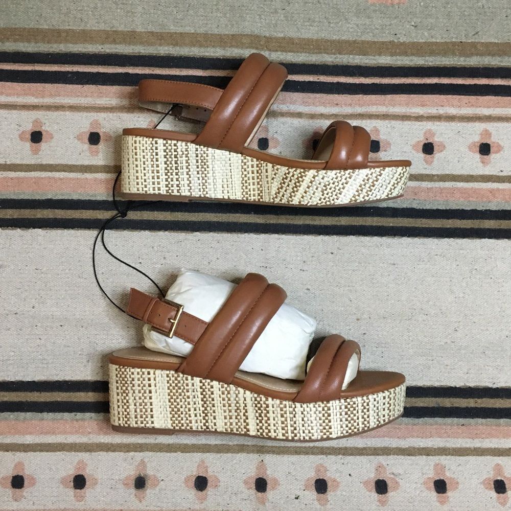 Violet & Red sz 8 women’s platform espadrilles tan & cream adjustable sling back